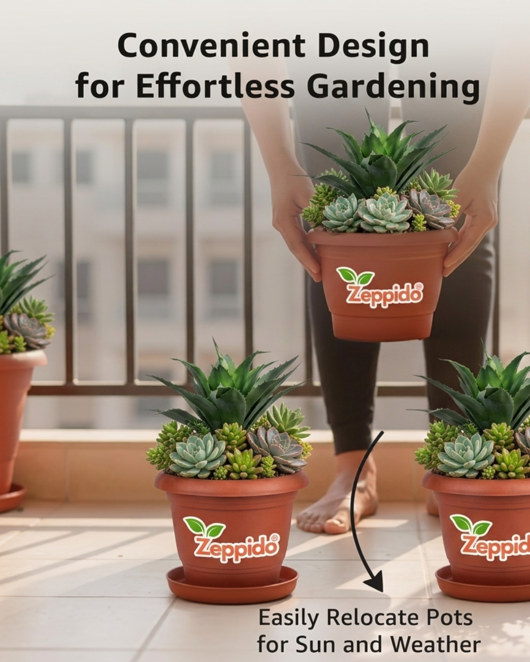 Round Pots for Plants with Bottom Tray|Lightweight|Indoor and Outdoor Flower Pot for Home/Office/Table/Garden/Balcony Decoration|8 inch (Set of 12), Brown